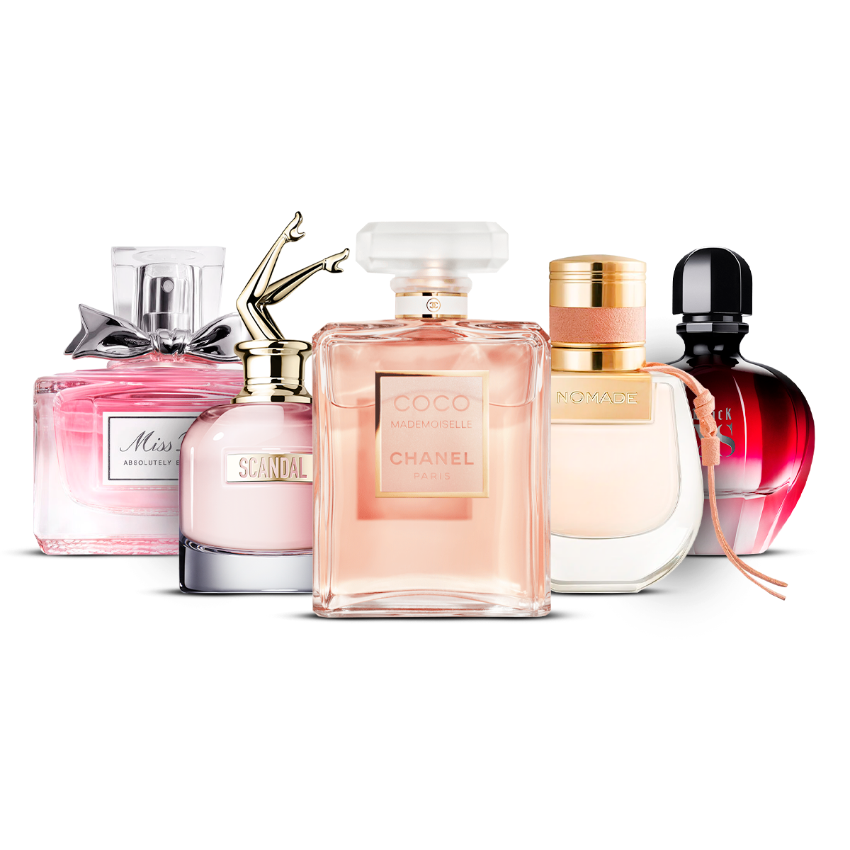 Set di 5 profumi – Miss Dior Absolutely Blooming, Scandal, Coco Mademoiselle, Nomade e Black XS  [100 ml ciascuno]