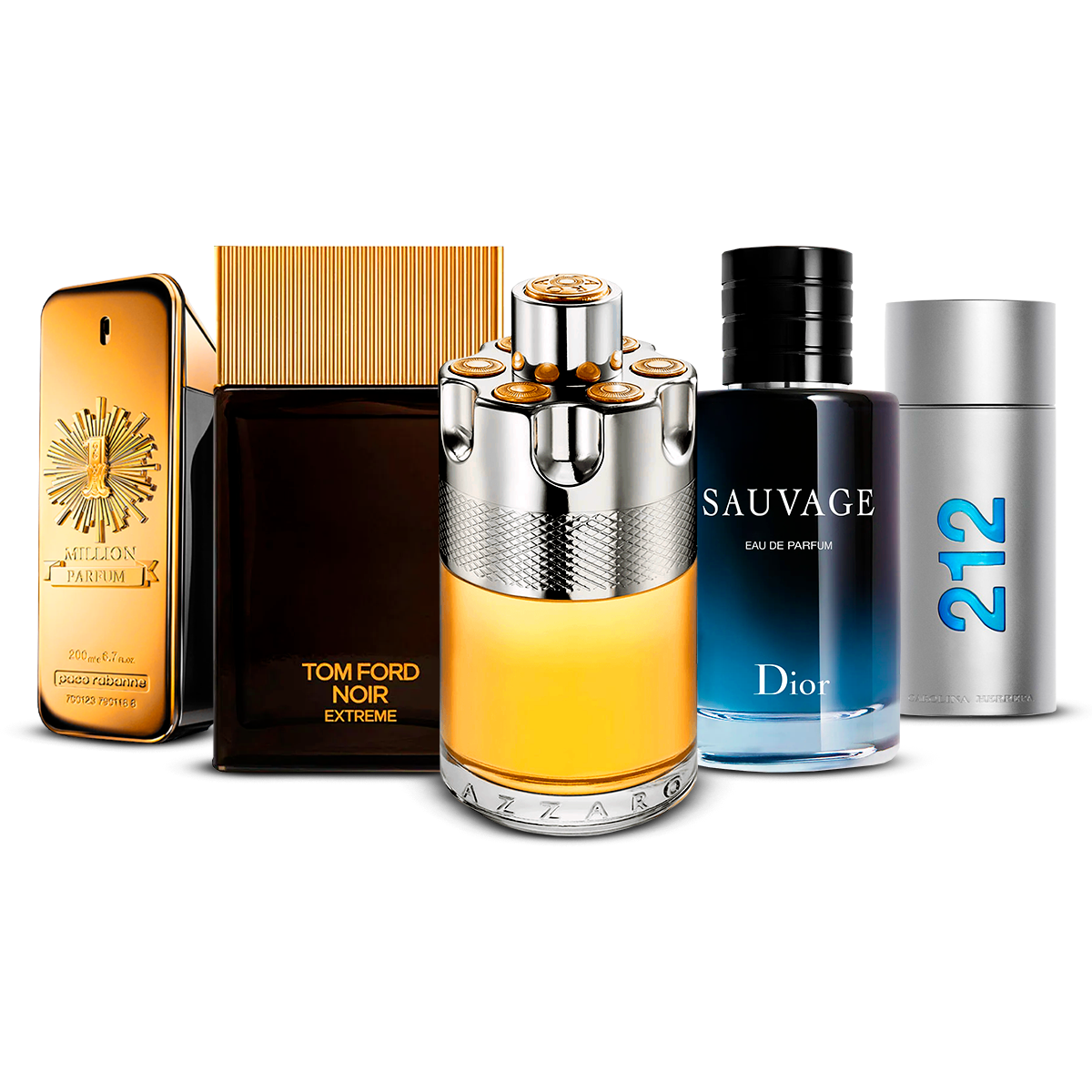 Set di 5 profumi  – 1 Million, Tom Ford Noir Extrême, Azzaro Wanted, Sauvage e 212 Men [100 ml ciascuno]