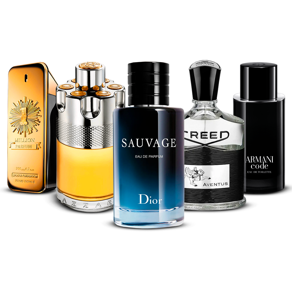 Set di 5 profumi  – 1 Million, Azzaro Wanted, Sauvage, Creed Aventus e Armani Code  [100 ml ciascuno]