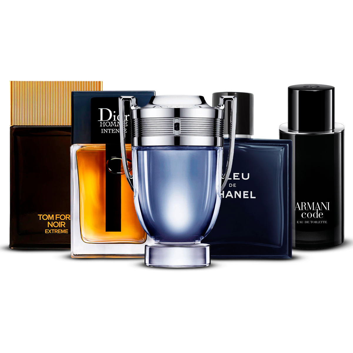 Set di 5 profumi  – Tom Ford Noir Extrême, Dior Homme Intense, Invictus, Bleu de Chanel e Armani Code [100 ml ciascuno]
