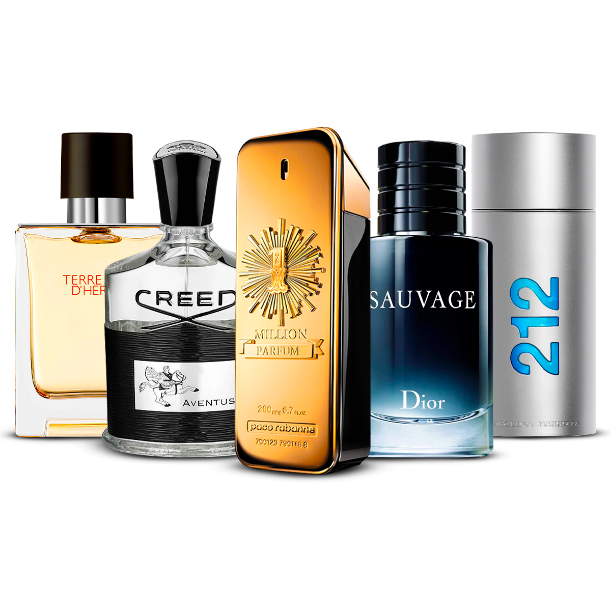 Set di 5 profumi  – Terre d'Hermès, Creed Aventus, 1 Million, Sauvage e 212 Men  [100 ml ciascuno]