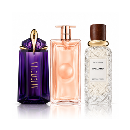 Set di 3 profumi | Alien Mugler Eau de Parfum – 90 ml | Idôle Lancôme Eau de Parfum – 100 ml | Balliamo Bottega Veneta Eau de Parfum – 100 ml