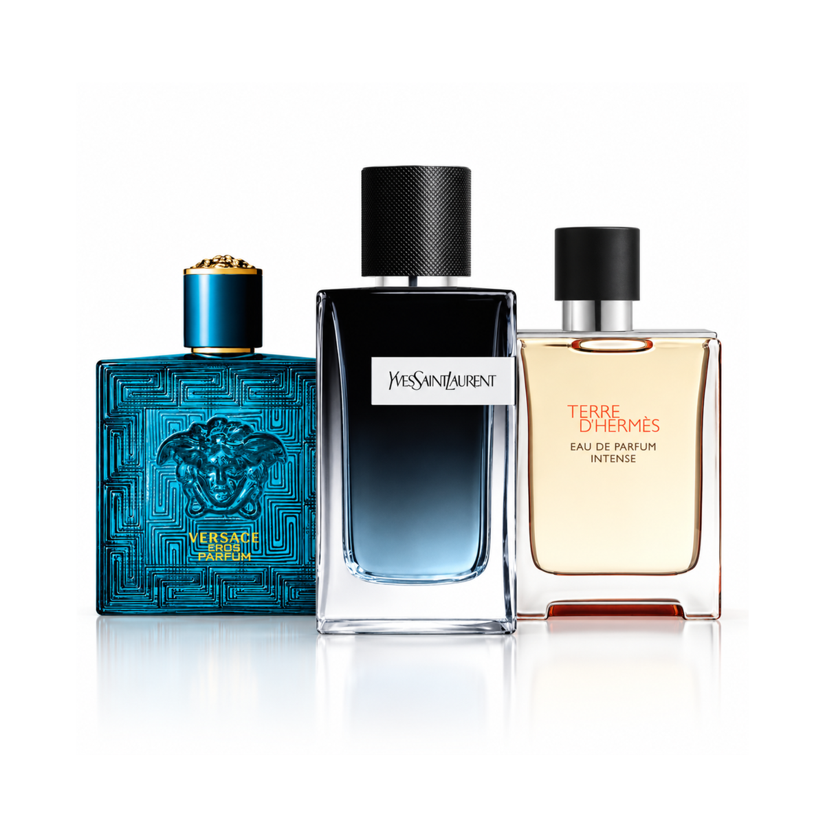 Set di 3 profumi | Versace Eros Eau de Toilette – 200 ml | YSL Y Eau de Parfum – 200 ml | Terre d'Hermès Eau de Parfum Intense – 175 ml